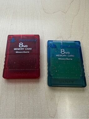 Sony PlayStation 2 8MB Memory Cards - Red & Teal